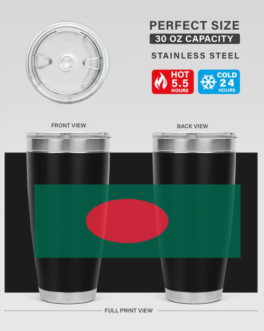 Bangladesh 184# Tumbler showcasing the vibrant flag design, made of stainless steel with a double wall vacuum for insulation.