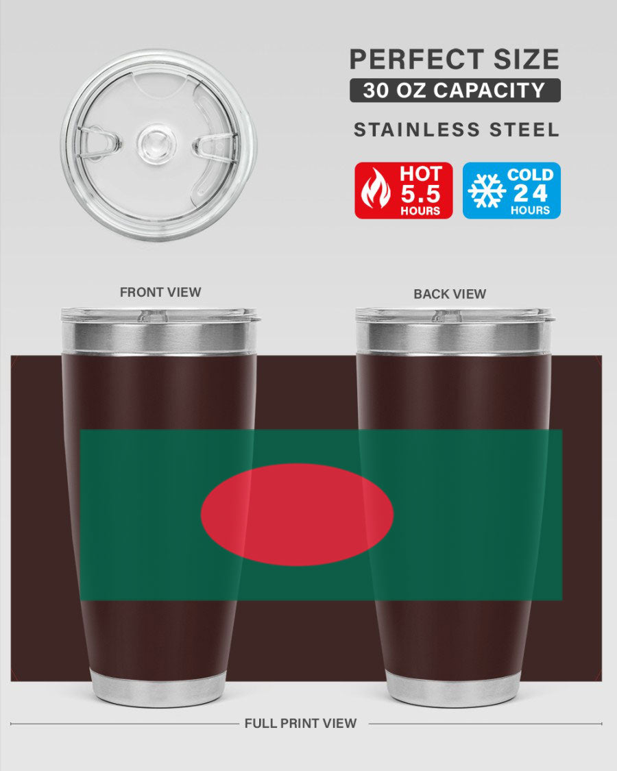 Bangladesh 184# Tumbler showcasing the vibrant flag design, made of stainless steel with a double wall vacuum for insulation.