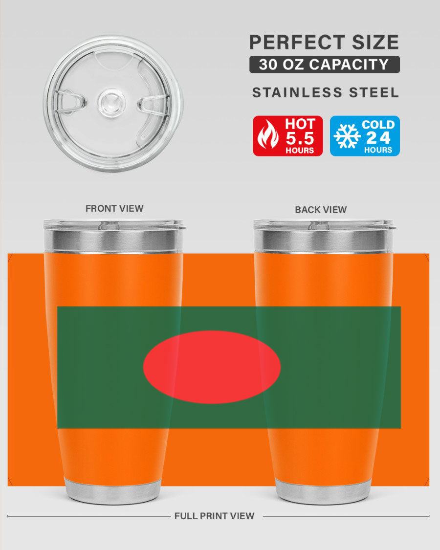 Bangladesh 184# Tumbler showcasing the vibrant flag design, made of stainless steel with a double wall vacuum for insulation.