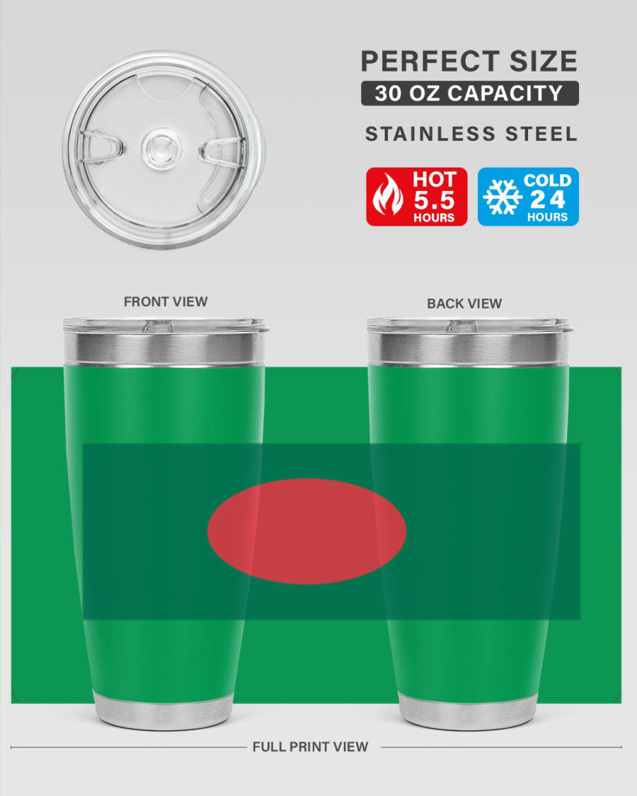 Bangladesh 184# Tumbler showcasing the vibrant flag design, made of stainless steel with a double wall vacuum for insulation.