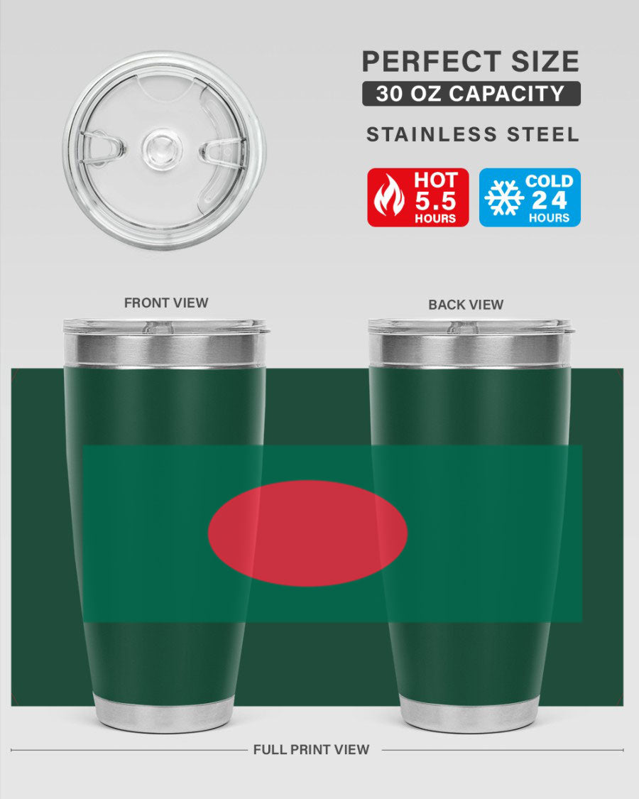 Bangladesh 184# Tumbler showcasing the vibrant flag design, made of stainless steel with a double wall vacuum for insulation.