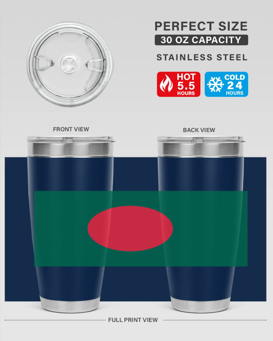 Bangladesh 184# Tumbler showcasing the vibrant flag design, made of stainless steel with a double wall vacuum for insulation.