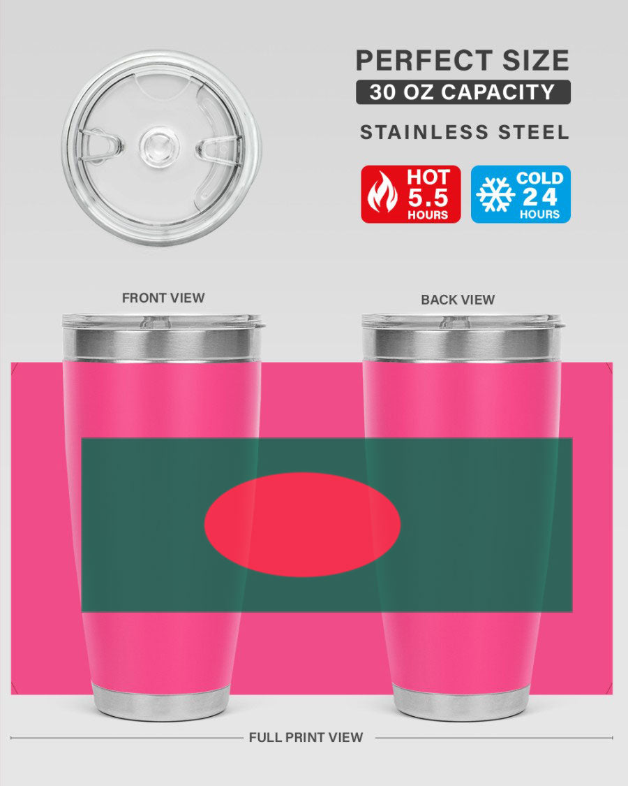 Bangladesh 184# Tumbler showcasing the vibrant flag design, made of stainless steel with a double wall vacuum for insulation.