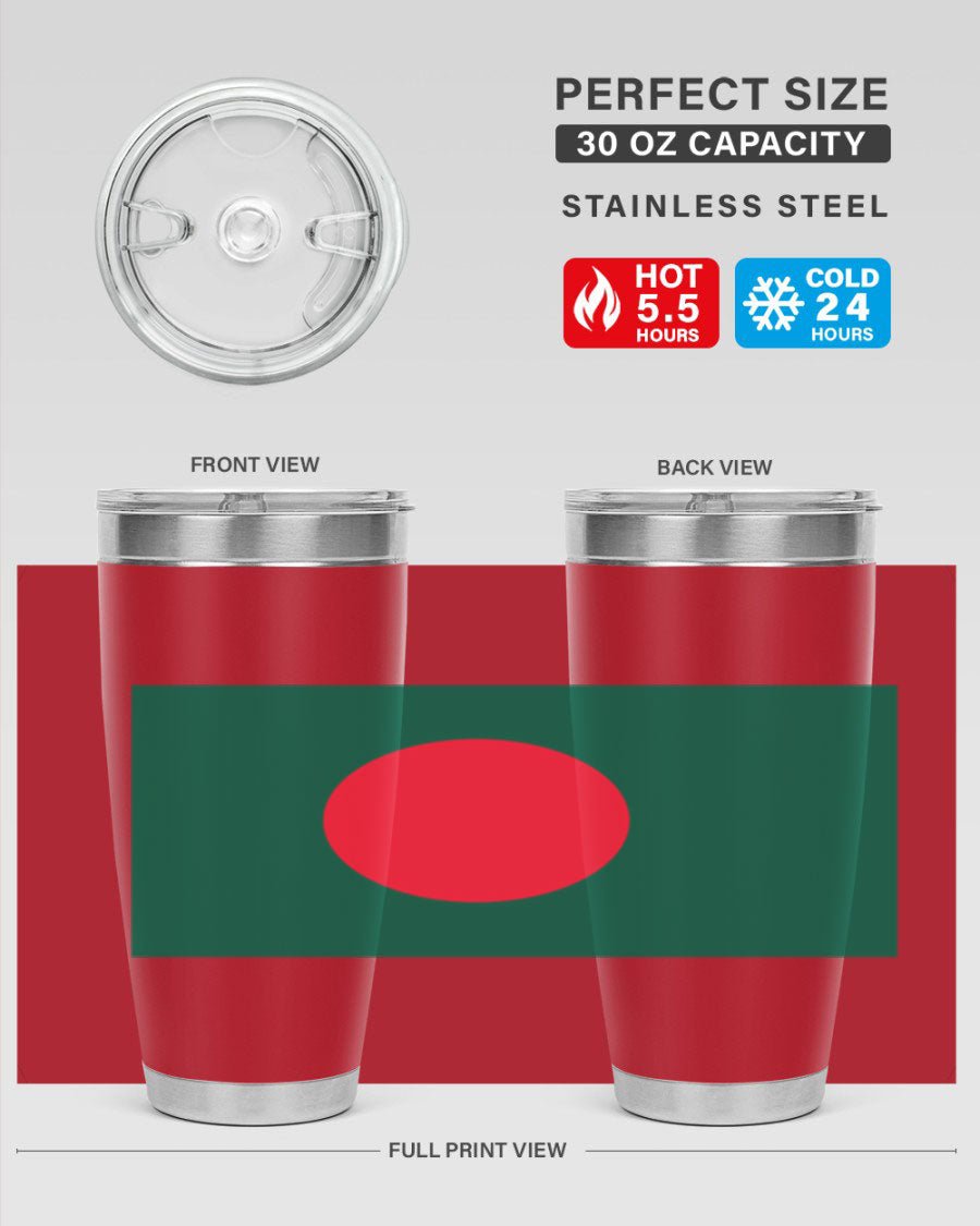 Bangladesh 184# Tumbler showcasing the vibrant flag design, made of stainless steel with a double wall vacuum for insulation.