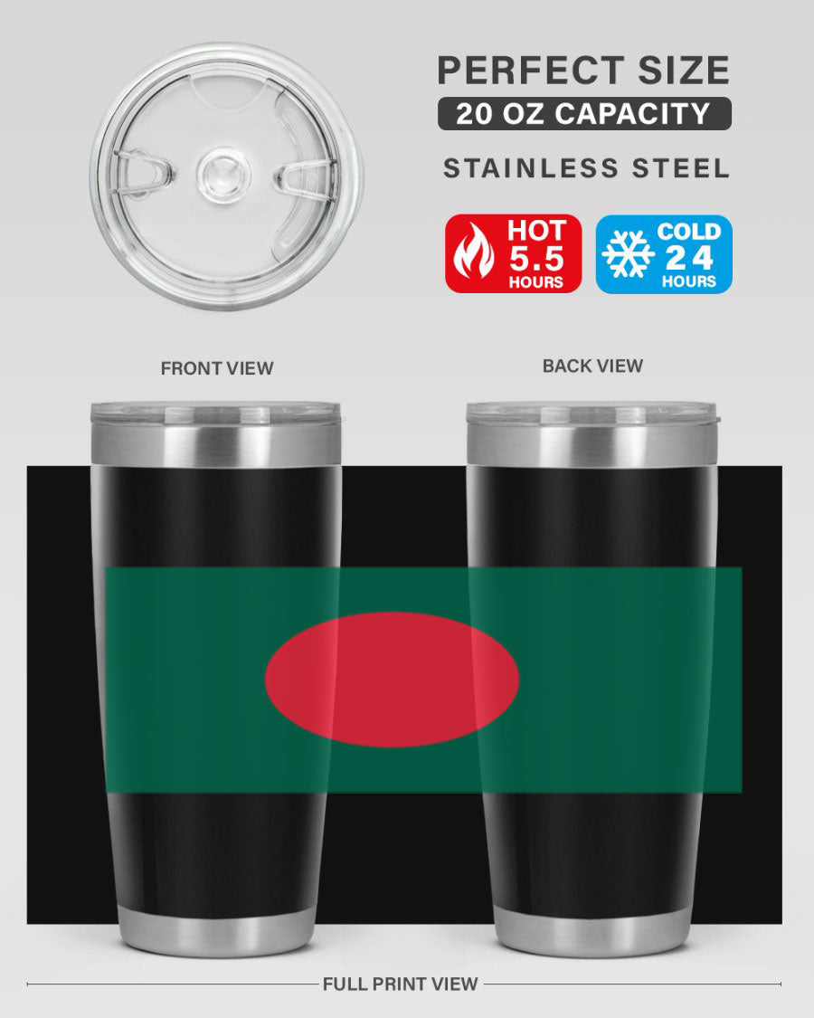 Bangladesh 184# Tumbler showcasing the vibrant flag design, made of stainless steel with a double wall vacuum for insulation.