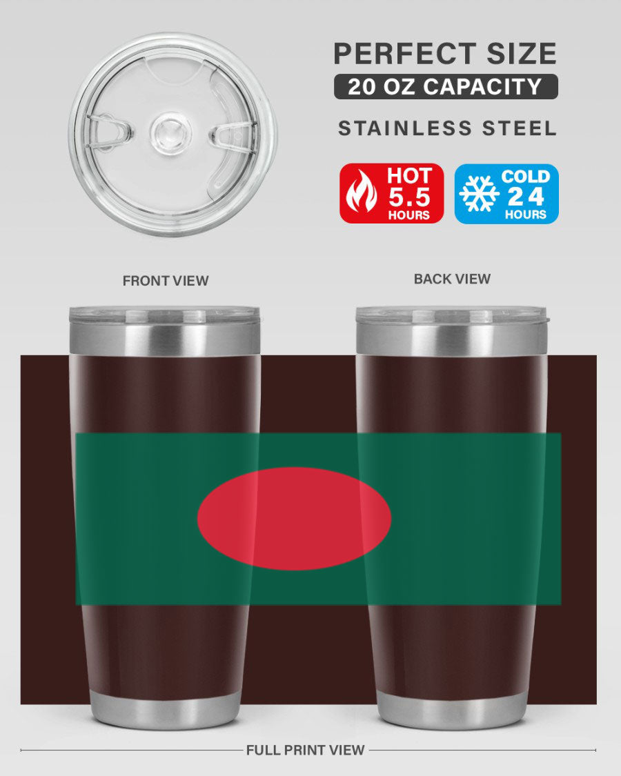 Bangladesh 184# Tumbler showcasing the vibrant flag design, made of stainless steel with a double wall vacuum for insulation.