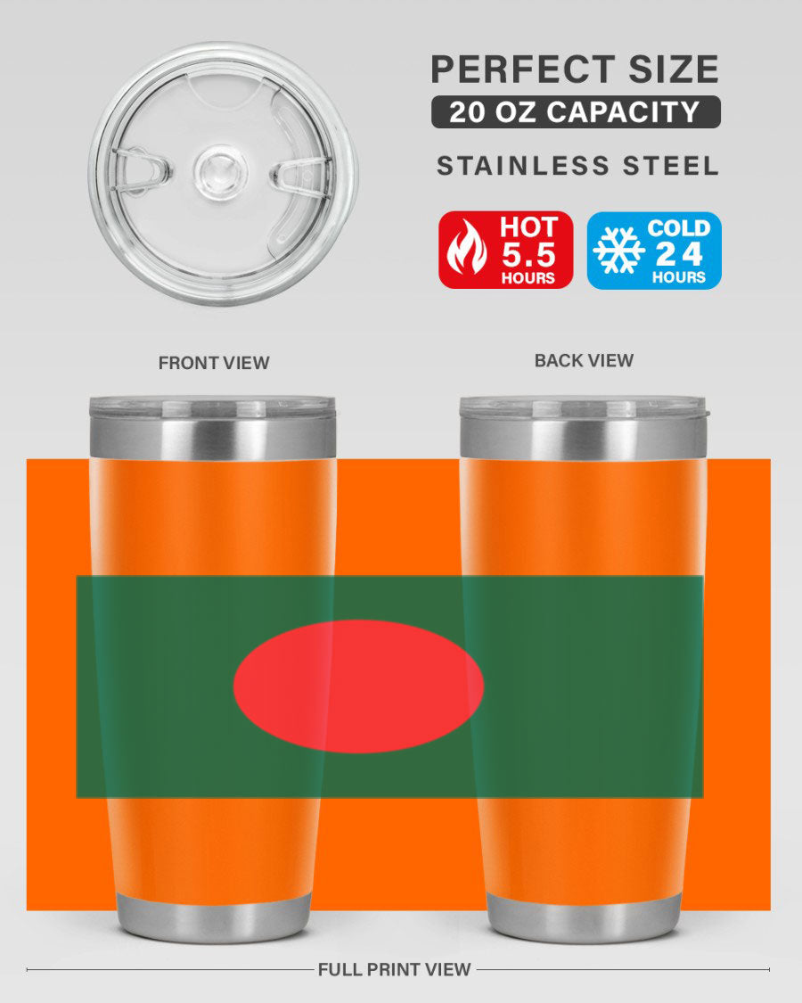 Bangladesh 184# Tumbler showcasing the vibrant flag design, made of stainless steel with a double wall vacuum for insulation.