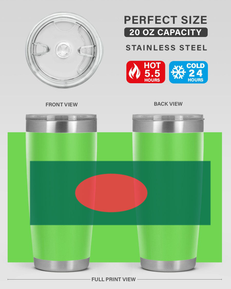 Bangladesh 184# Tumbler showcasing the vibrant flag design, made of stainless steel with a double wall vacuum for insulation.