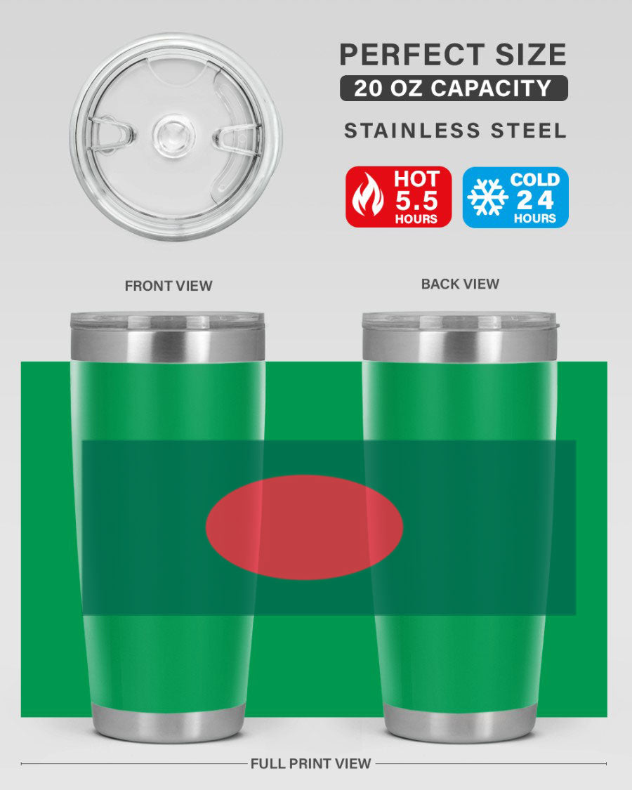 Bangladesh 184# Tumbler showcasing the vibrant flag design, made of stainless steel with a double wall vacuum for insulation.