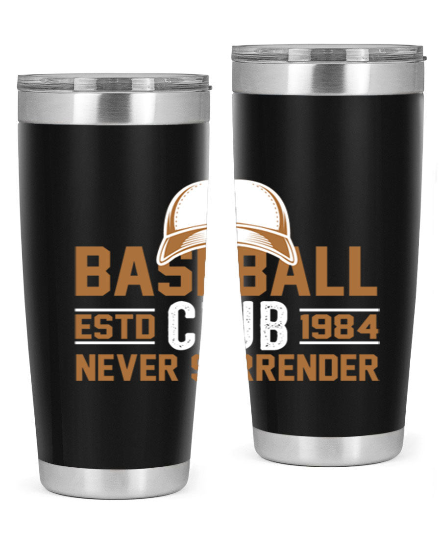 Base 1447# baseball tumbler in stainless steel with a sleek design, featuring a press-in lid and double wall vacuum insulation.