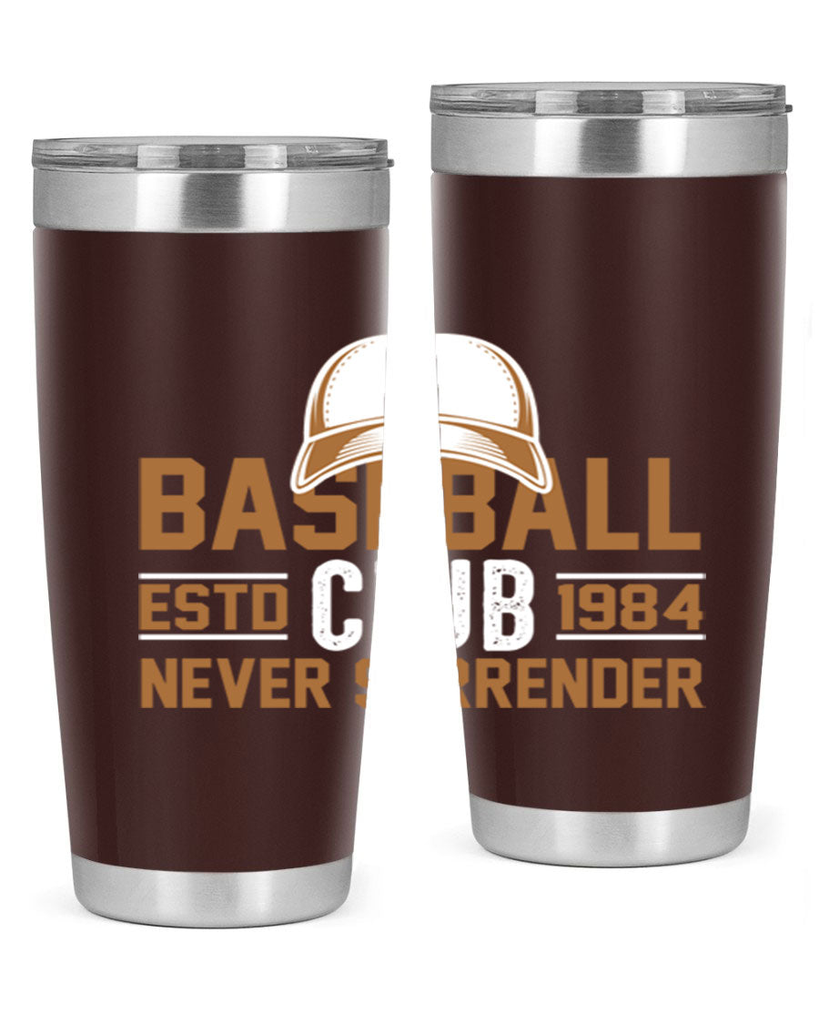 Base 1447# baseball tumbler in stainless steel with a sleek design, featuring a press-in lid and double wall vacuum insulation.