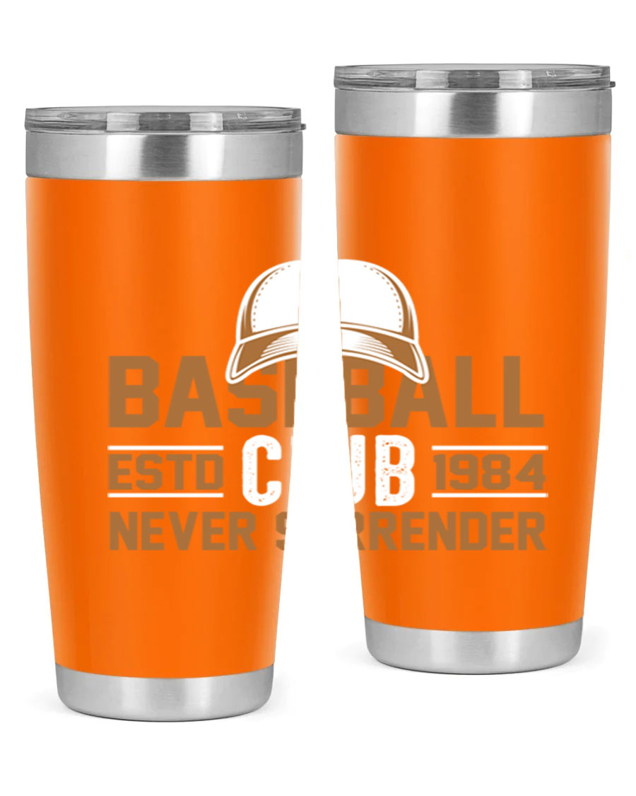 Base 1447# baseball tumbler in stainless steel with a sleek design, featuring a press-in lid and double wall vacuum insulation.