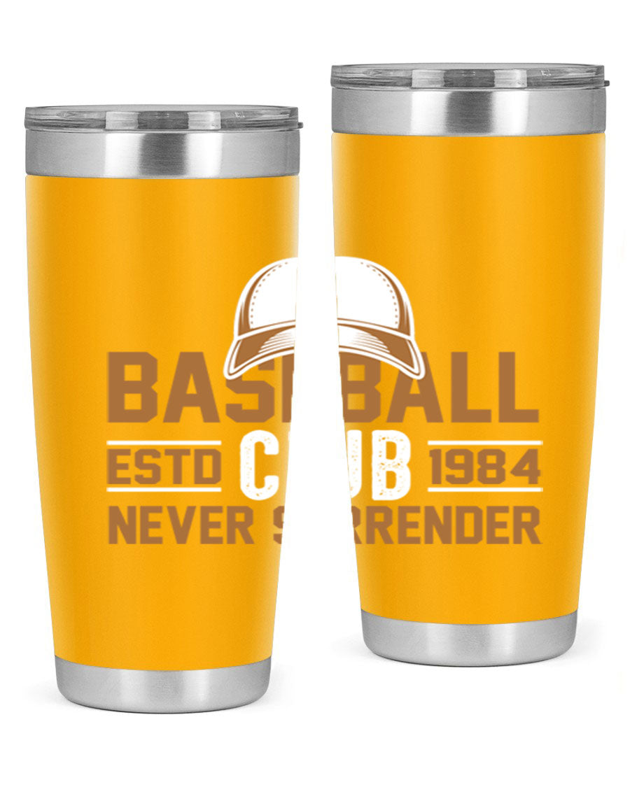 Base 1447# baseball tumbler in stainless steel with a sleek design, featuring a press-in lid and double wall vacuum insulation.