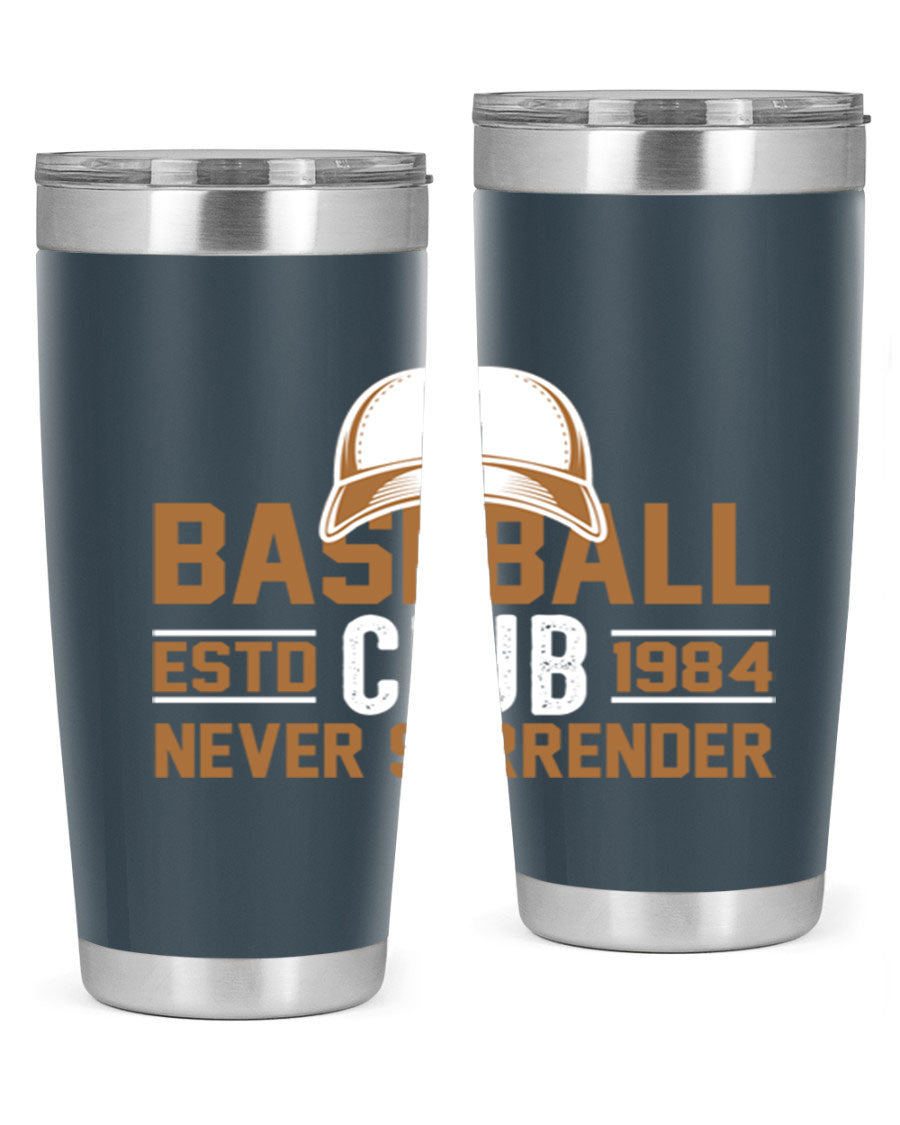 Base 1447# baseball tumbler in stainless steel with a sleek design, featuring a press-in lid and double wall vacuum insulation.