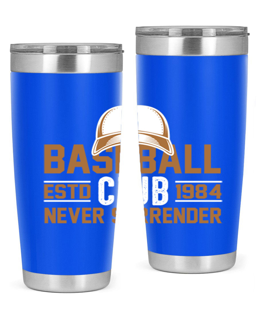 Base 1447# baseball tumbler in stainless steel with a sleek design, featuring a press-in lid and double wall vacuum insulation.