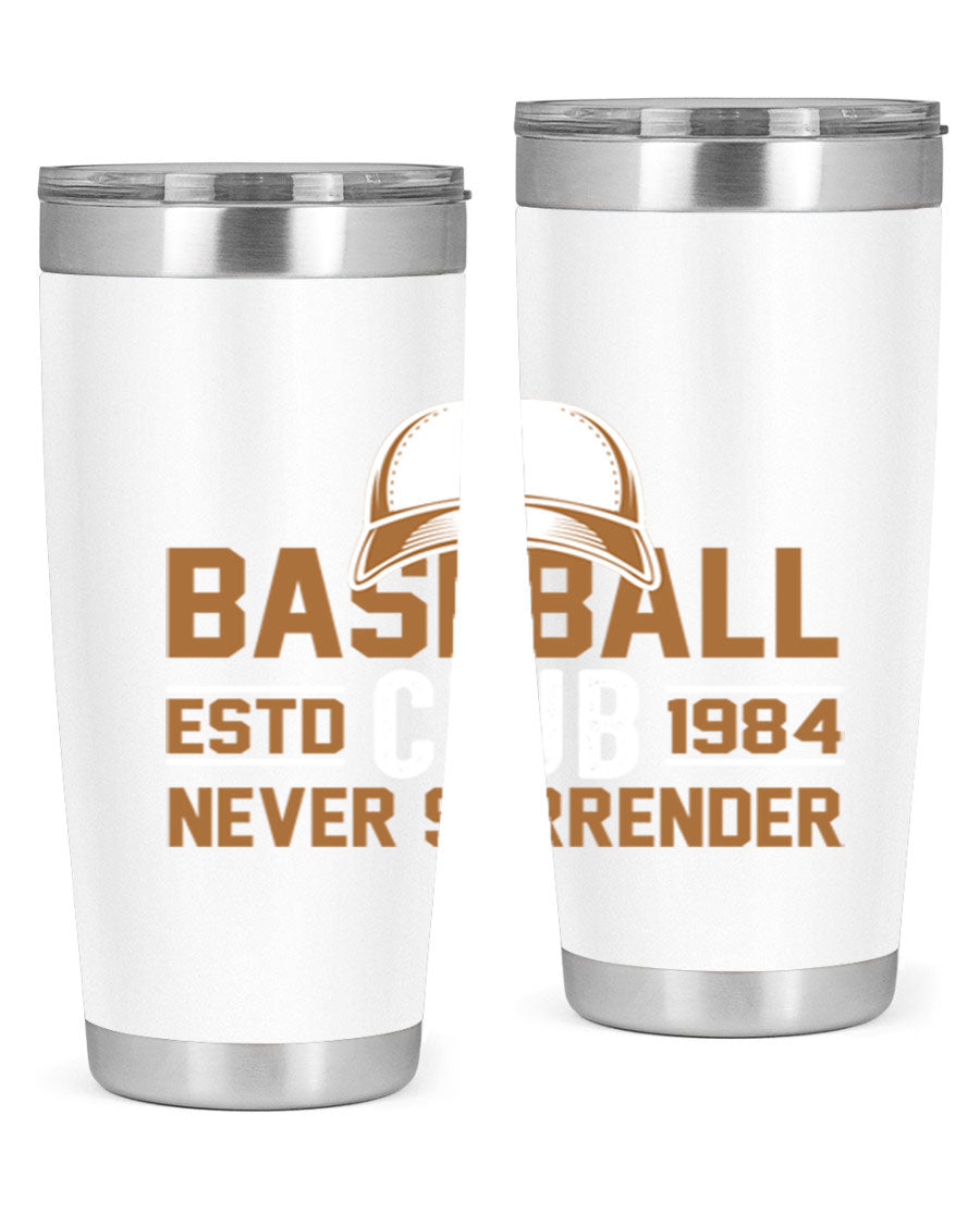 Base 1447# baseball tumbler in stainless steel with a sleek design, featuring a press-in lid and double wall vacuum insulation.