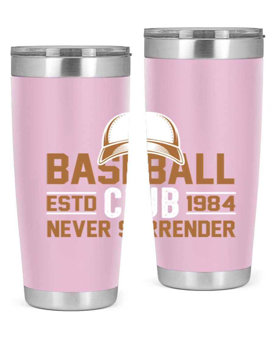 Base 1447# baseball tumbler in stainless steel with a sleek design, featuring a press-in lid and double wall vacuum insulation.