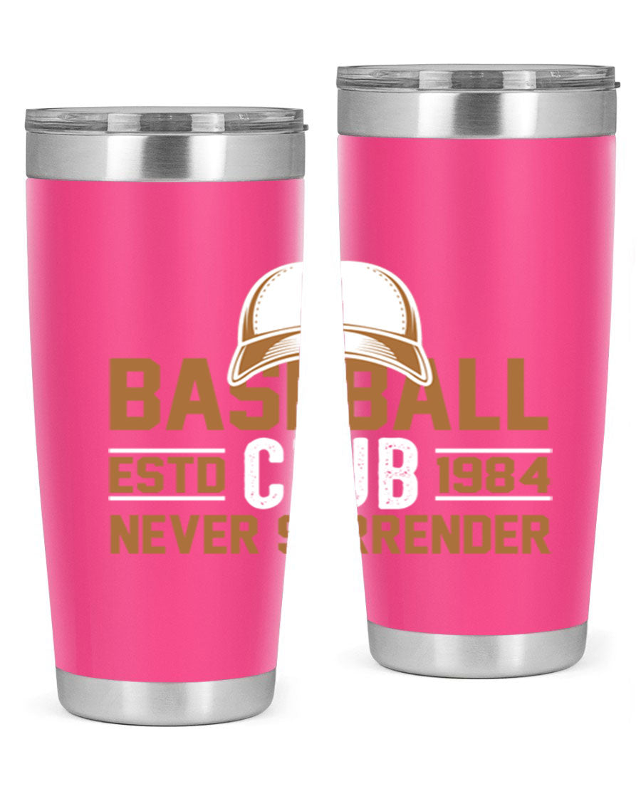 Base 1447# baseball tumbler in stainless steel with a sleek design, featuring a press-in lid and double wall vacuum insulation.