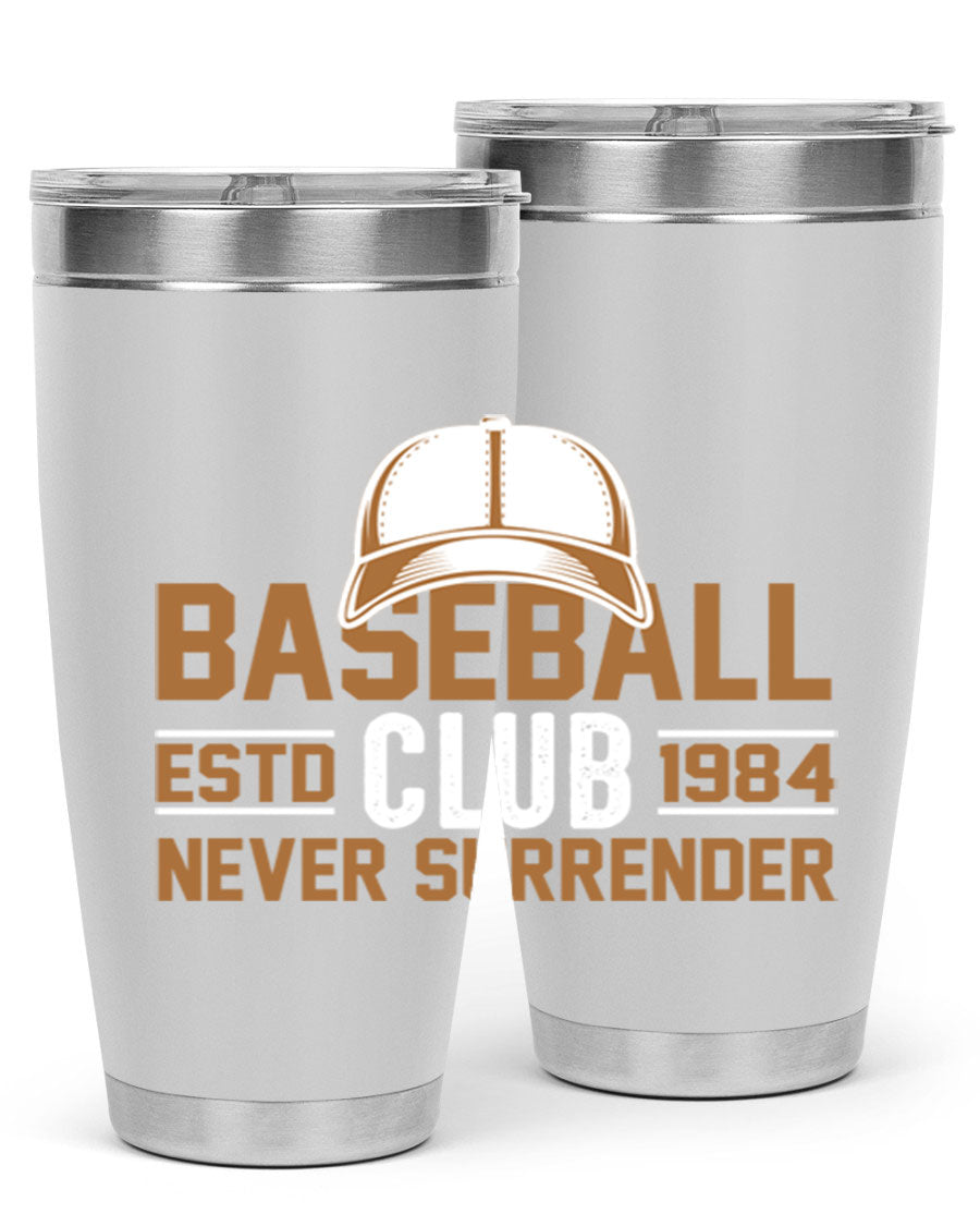 Base 1447# baseball tumbler in stainless steel with a sleek design, featuring a press-in lid and double wall vacuum insulation.