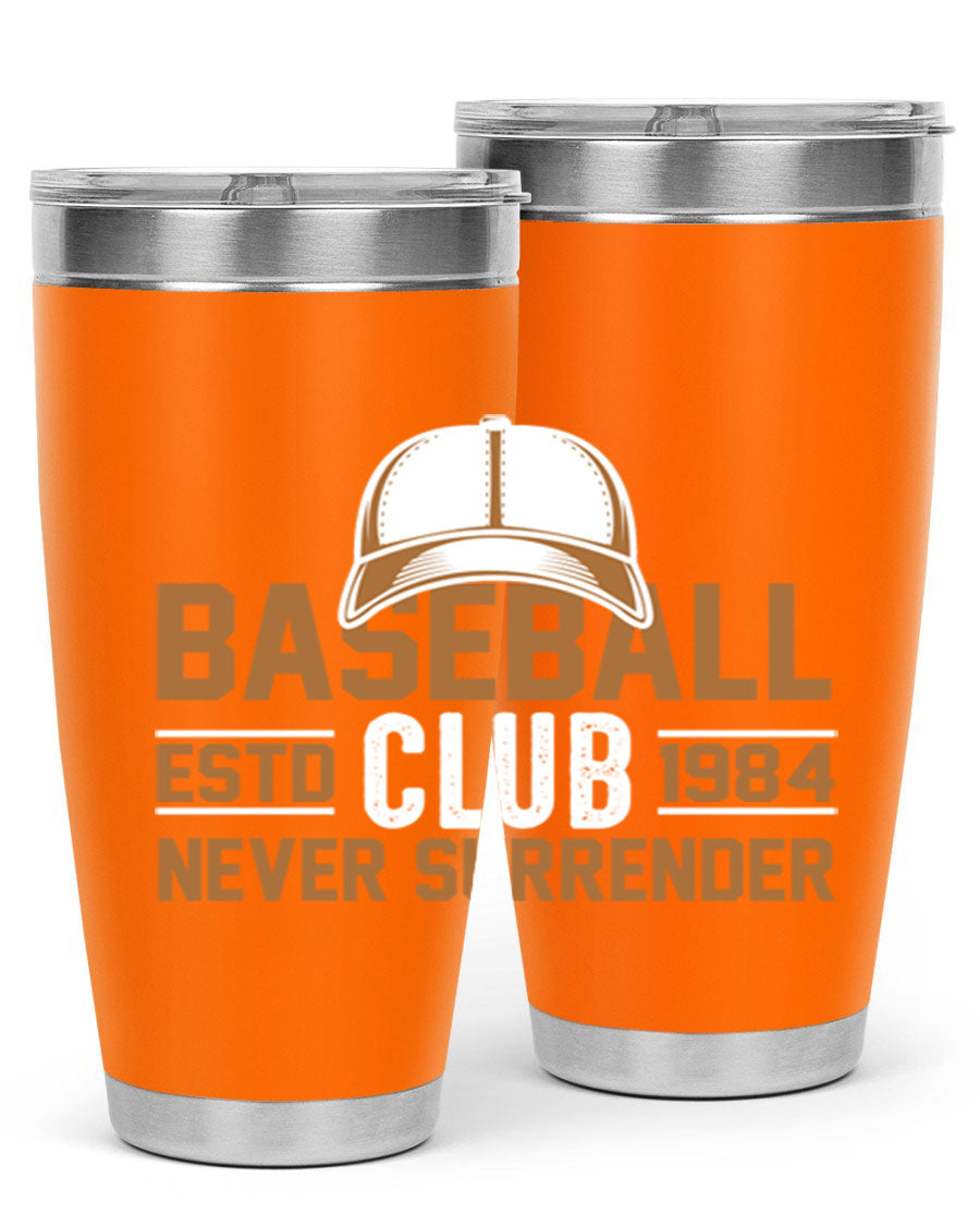 Base 1447# baseball tumbler in stainless steel with a sleek design, featuring a press-in lid and double wall vacuum insulation.