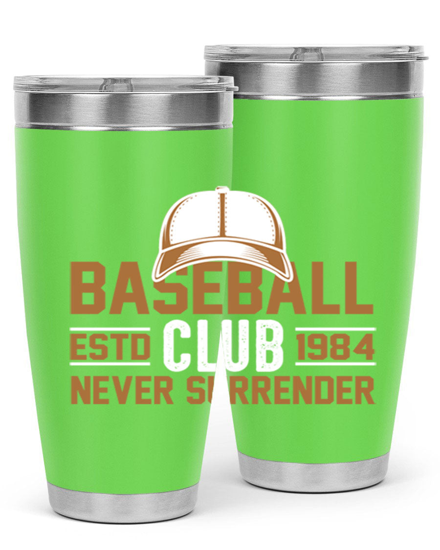 Base 1447# baseball tumbler in stainless steel with a sleek design, featuring a press-in lid and double wall vacuum insulation.