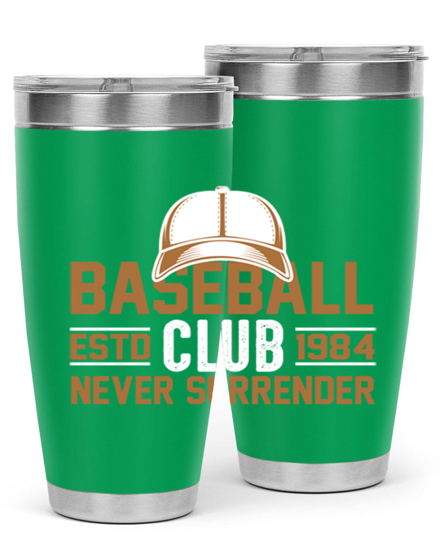 Base 1447# baseball tumbler in stainless steel with a sleek design, featuring a press-in lid and double wall vacuum insulation.