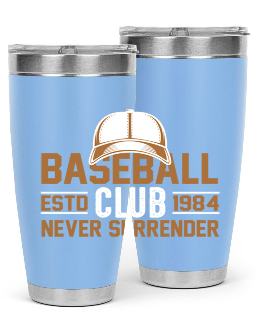 Base 1447# baseball tumbler in stainless steel with a sleek design, featuring a press-in lid and double wall vacuum insulation.