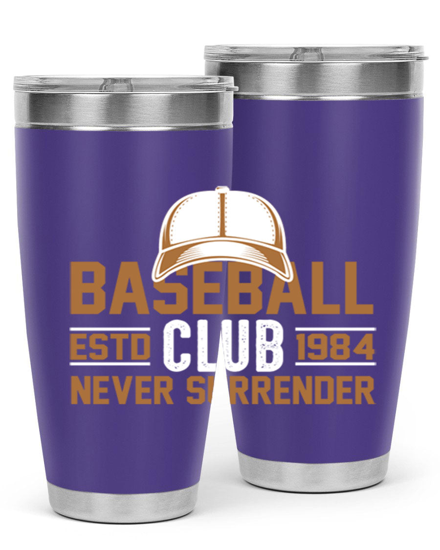 Base 1447# baseball tumbler in stainless steel with a sleek design, featuring a press-in lid and double wall vacuum insulation.