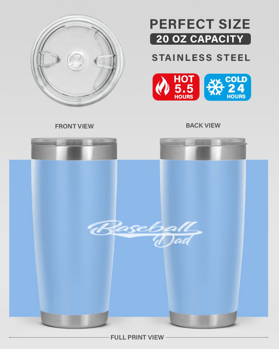 Baseball dadk 49# Tumbler in stainless steel with a drink-thru lid, showcasing its sleek design and vibrant print.