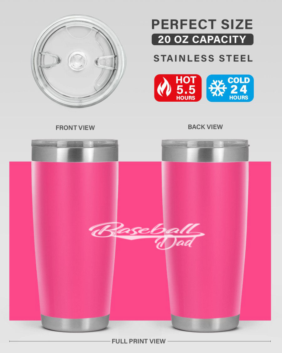 Baseball dadk 49# Tumbler in stainless steel with a drink-thru lid, showcasing its sleek design and vibrant print.