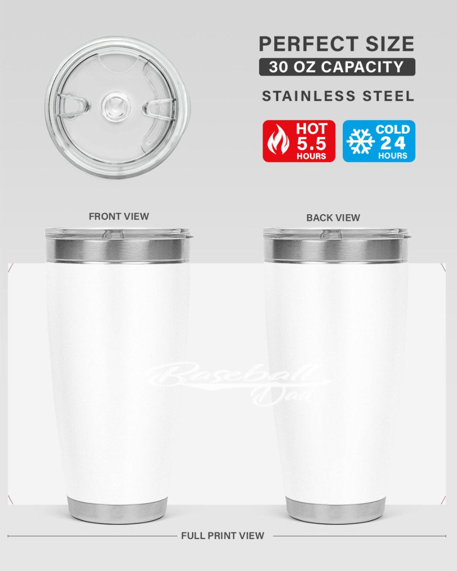 Baseball dadk 49# Tumbler in stainless steel with a drink-thru lid, showcasing its sleek design and vibrant print.