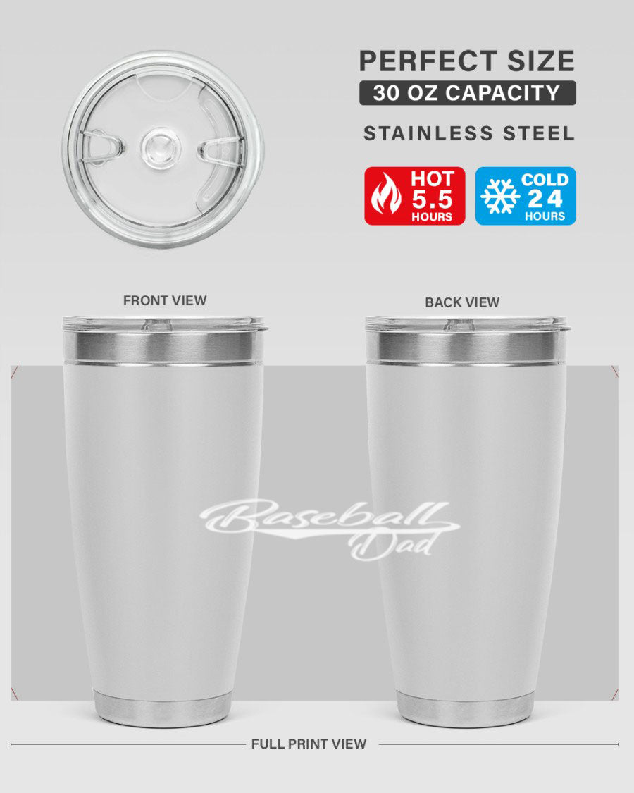 Baseball dadk 49# Tumbler in stainless steel with a drink-thru lid, showcasing its sleek design and vibrant print.