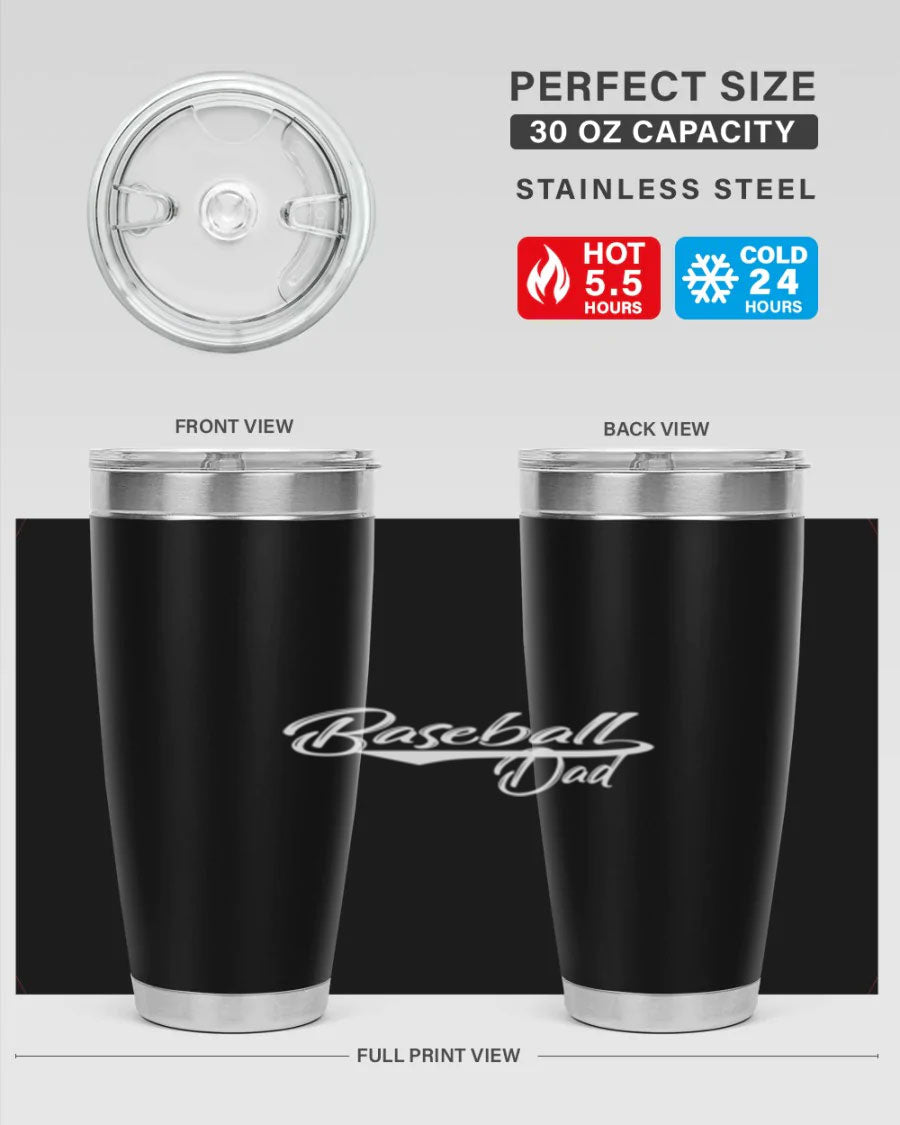 Baseball dadk 49# Tumbler in stainless steel with a drink-thru lid, showcasing its sleek design and vibrant print.