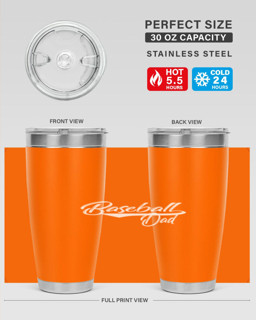 Baseball dadk 49# Tumbler in stainless steel with a drink-thru lid, showcasing its sleek design and vibrant print.