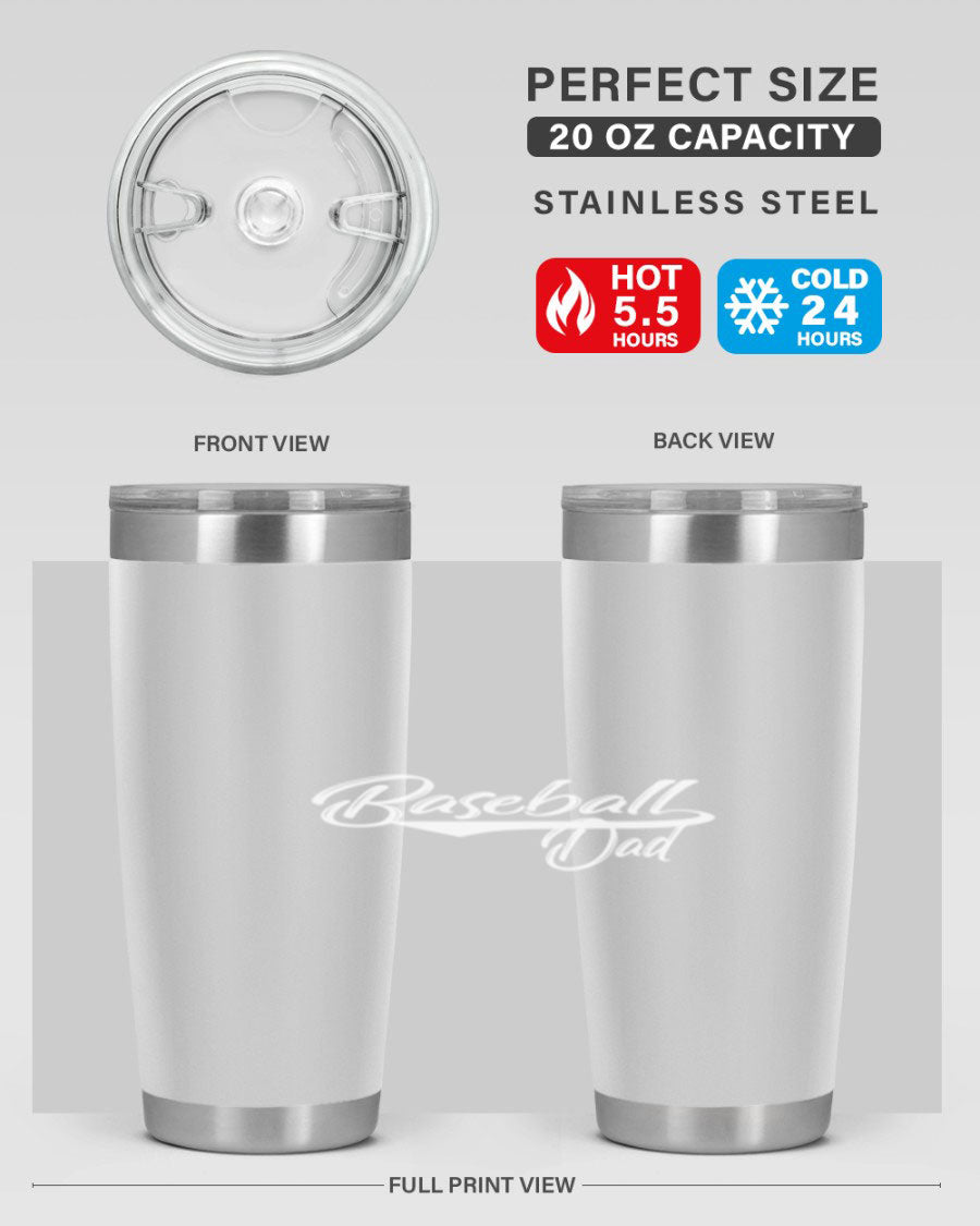 Baseball dadk 49# Tumbler in stainless steel with a drink-thru lid, showcasing its sleek design and vibrant print.