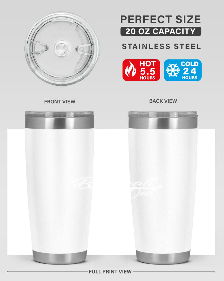 Baseball dadk 49# Tumbler in stainless steel with a drink-thru lid, showcasing its sleek design and vibrant print.