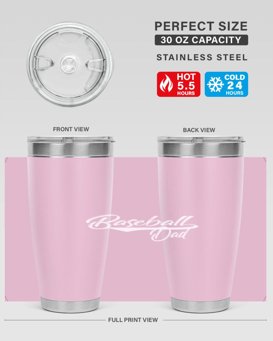 Baseball dadk 49# Tumbler in stainless steel with a drink-thru lid, showcasing its sleek design and vibrant print.