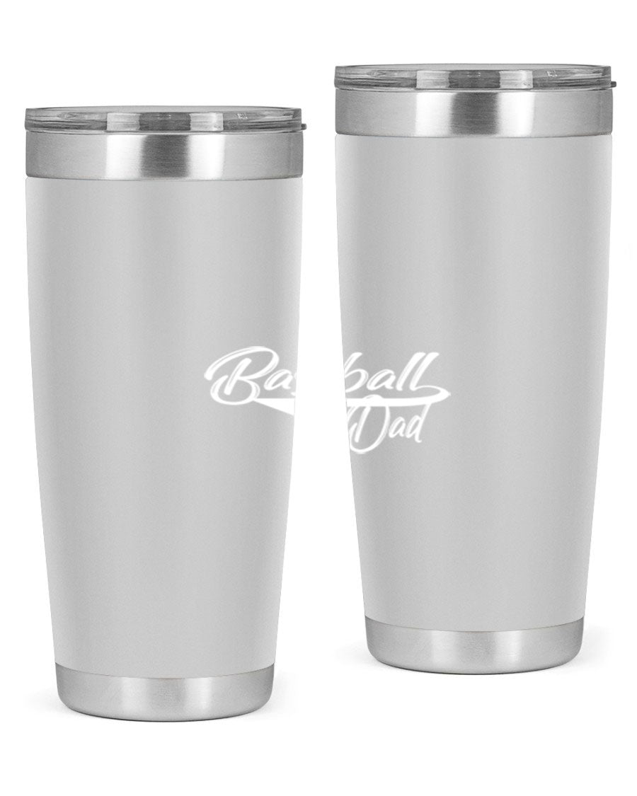 Baseball dadk 49# Tumbler in stainless steel with a drink-thru lid, showcasing its sleek design and vibrant print.