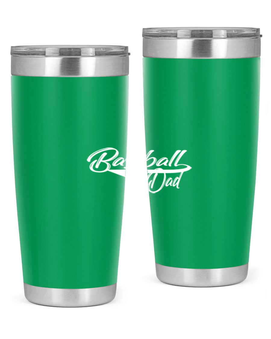 Baseball dadk 49# Tumbler in stainless steel with a drink-thru lid, showcasing its sleek design and vibrant print.