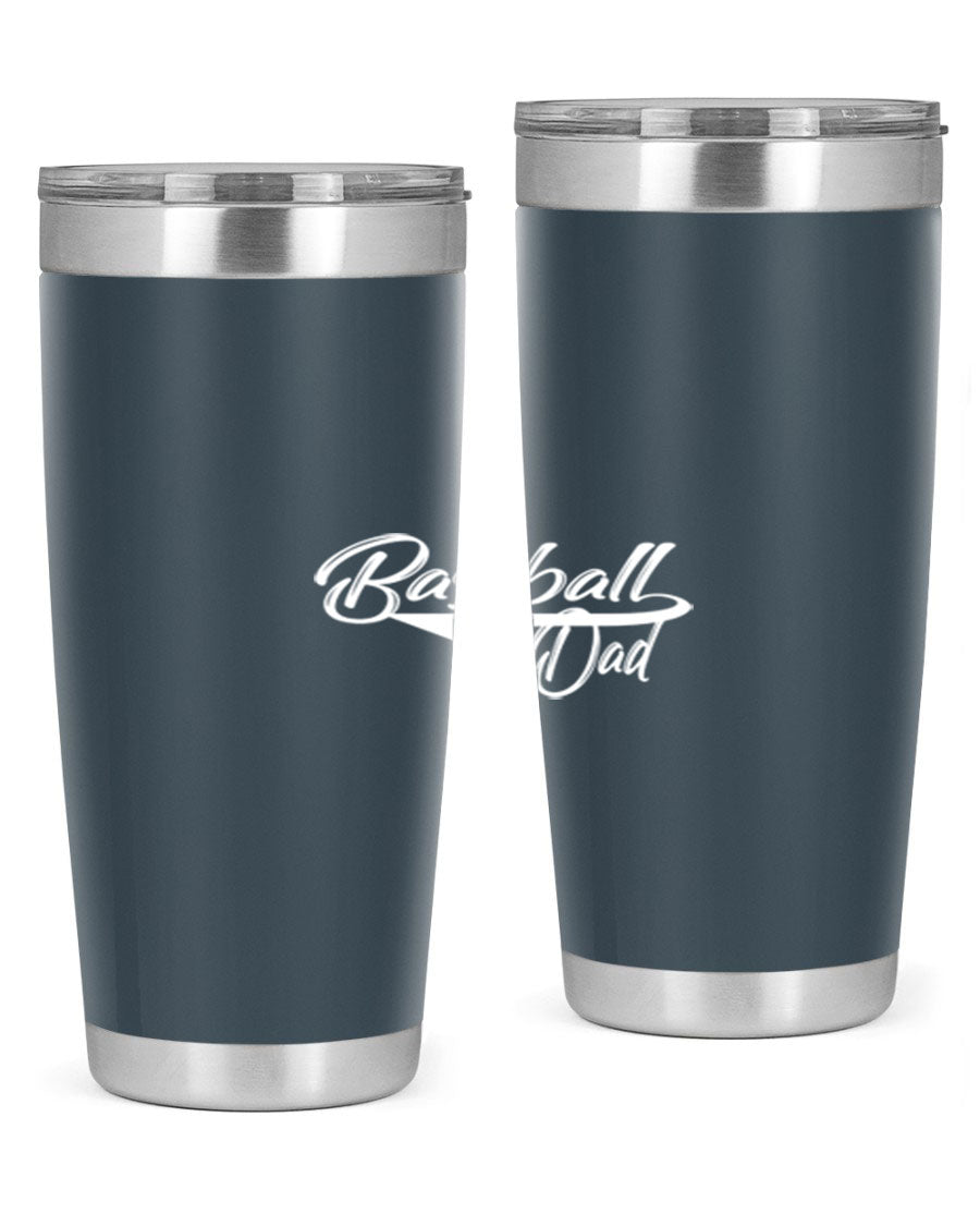 Baseball dadk 49# Tumbler in stainless steel with a drink-thru lid, showcasing its sleek design and vibrant print.