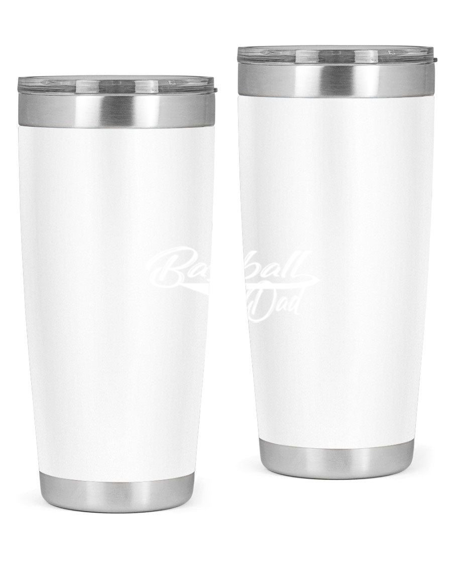 Baseball dadk 49# Tumbler in stainless steel with a drink-thru lid, showcasing its sleek design and vibrant print.