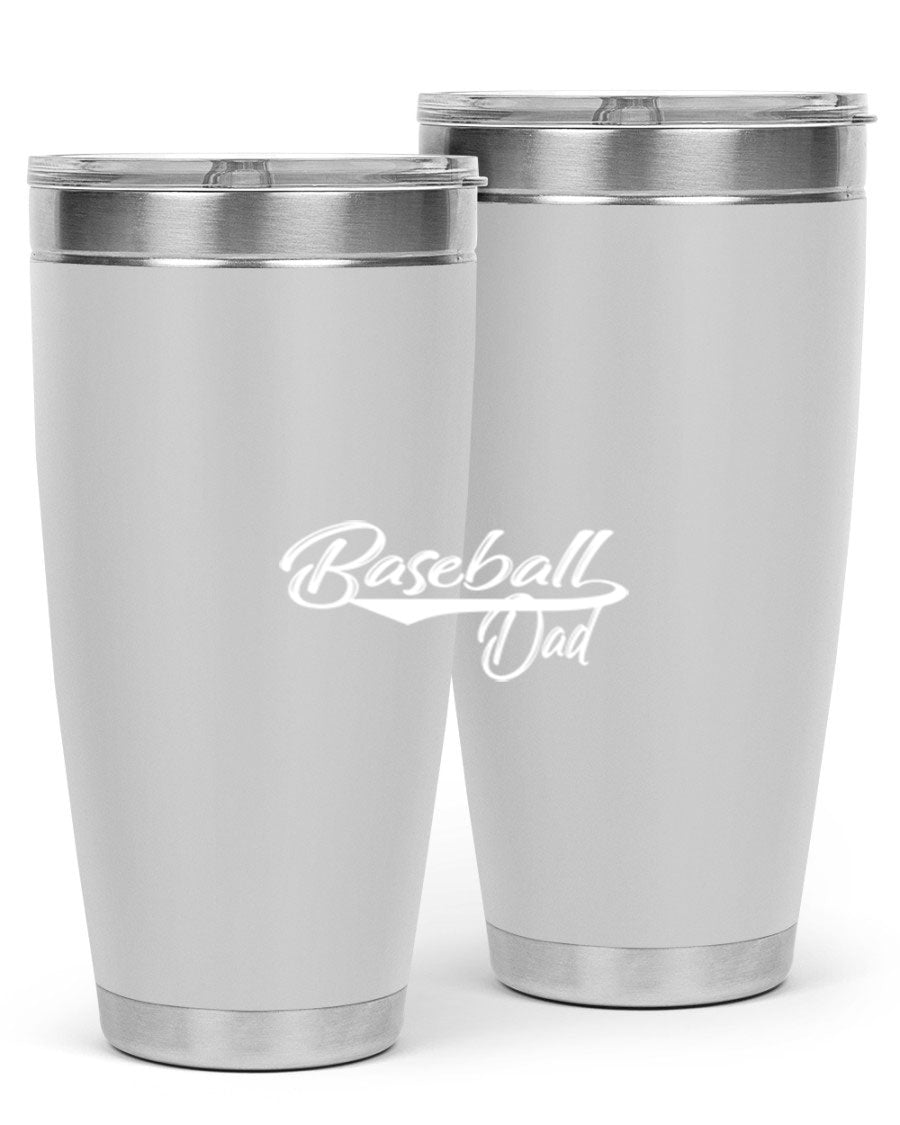 Baseball dadk 49# Tumbler in stainless steel with a drink-thru lid, showcasing its sleek design and vibrant print.