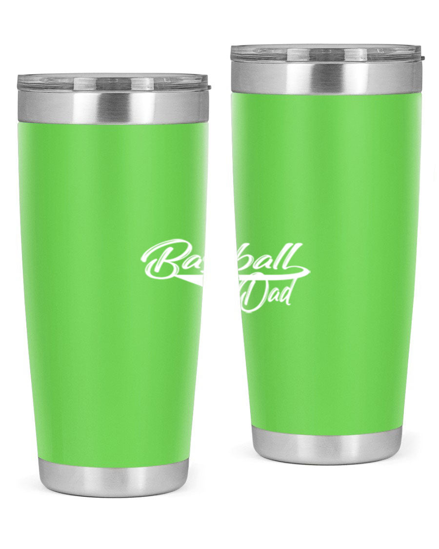 Baseball dadk 49# Tumbler in stainless steel with a drink-thru lid, showcasing its sleek design and vibrant print.