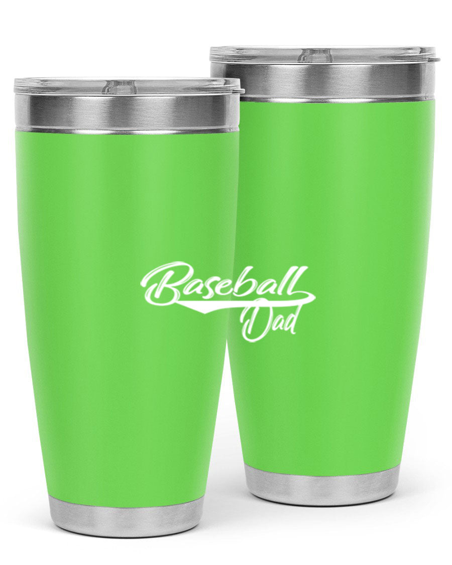 Baseball dadk 49# Tumbler in stainless steel with a drink-thru lid, showcasing its sleek design and vibrant print.