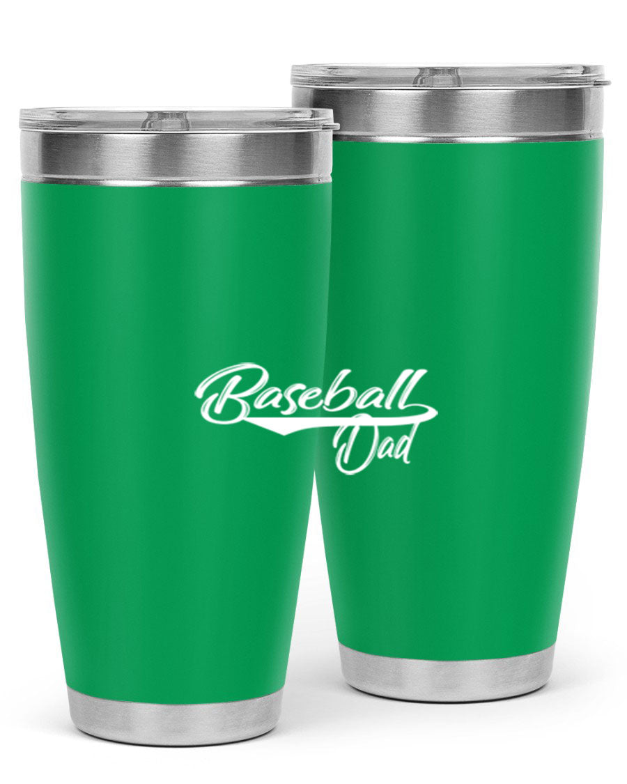 Baseball dadk 49# Tumbler in stainless steel with a drink-thru lid, showcasing its sleek design and vibrant print.