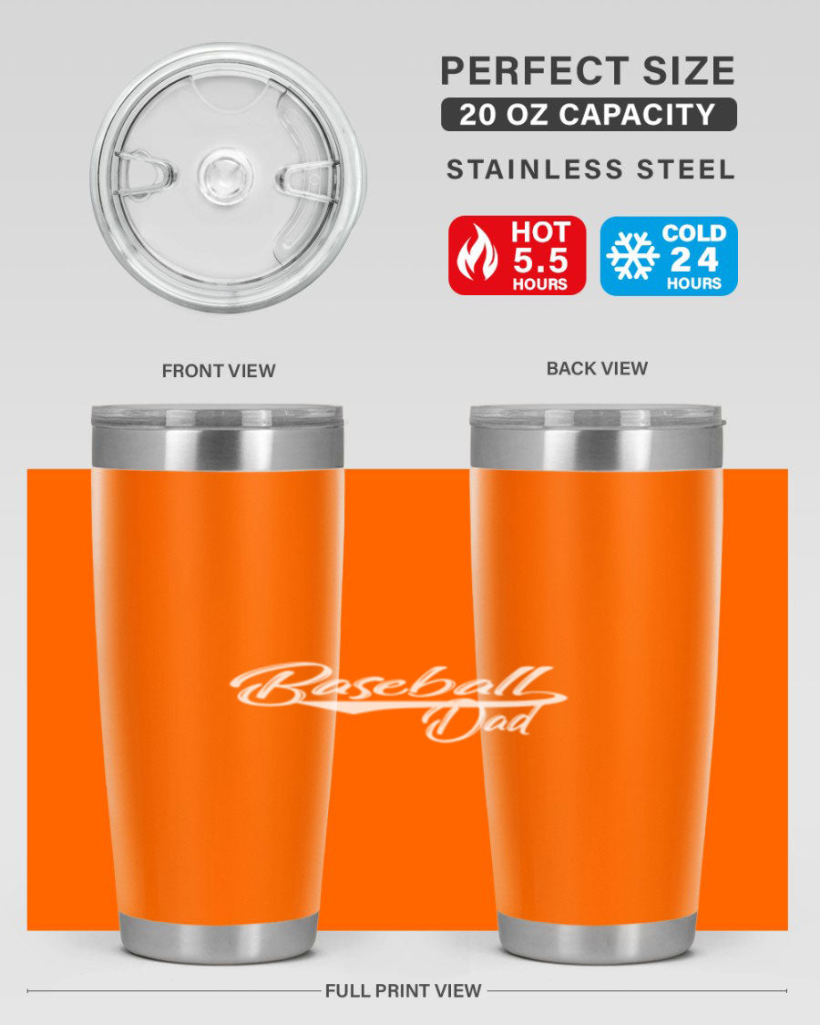 Baseball dadk 49# Tumbler in stainless steel with a drink-thru lid, showcasing its sleek design and vibrant print.