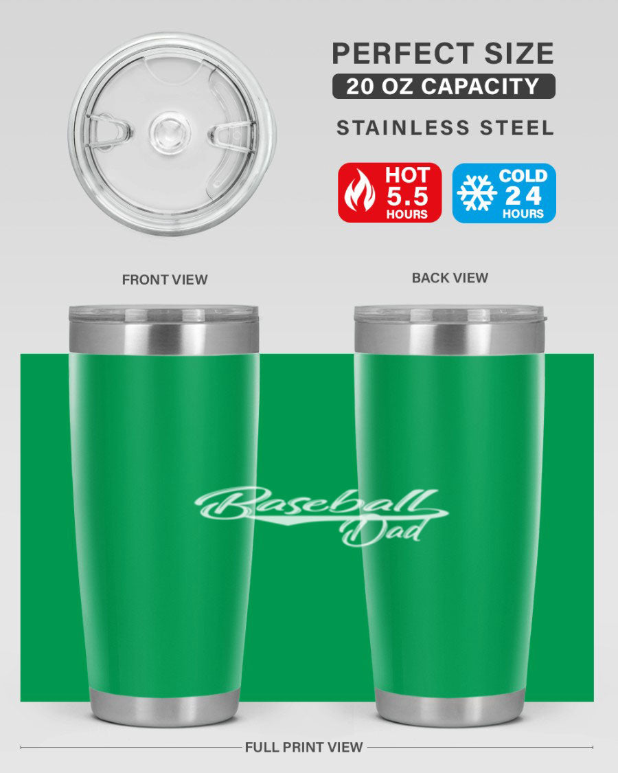 Baseball dadk 49# Tumbler in stainless steel with a drink-thru lid, showcasing its sleek design and vibrant print.