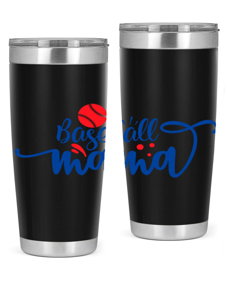 Baseball Mama 2208# 20oz stainless steel tumbler with a vibrant design, featuring a drink-thru lid and double wall vacuum insulation.