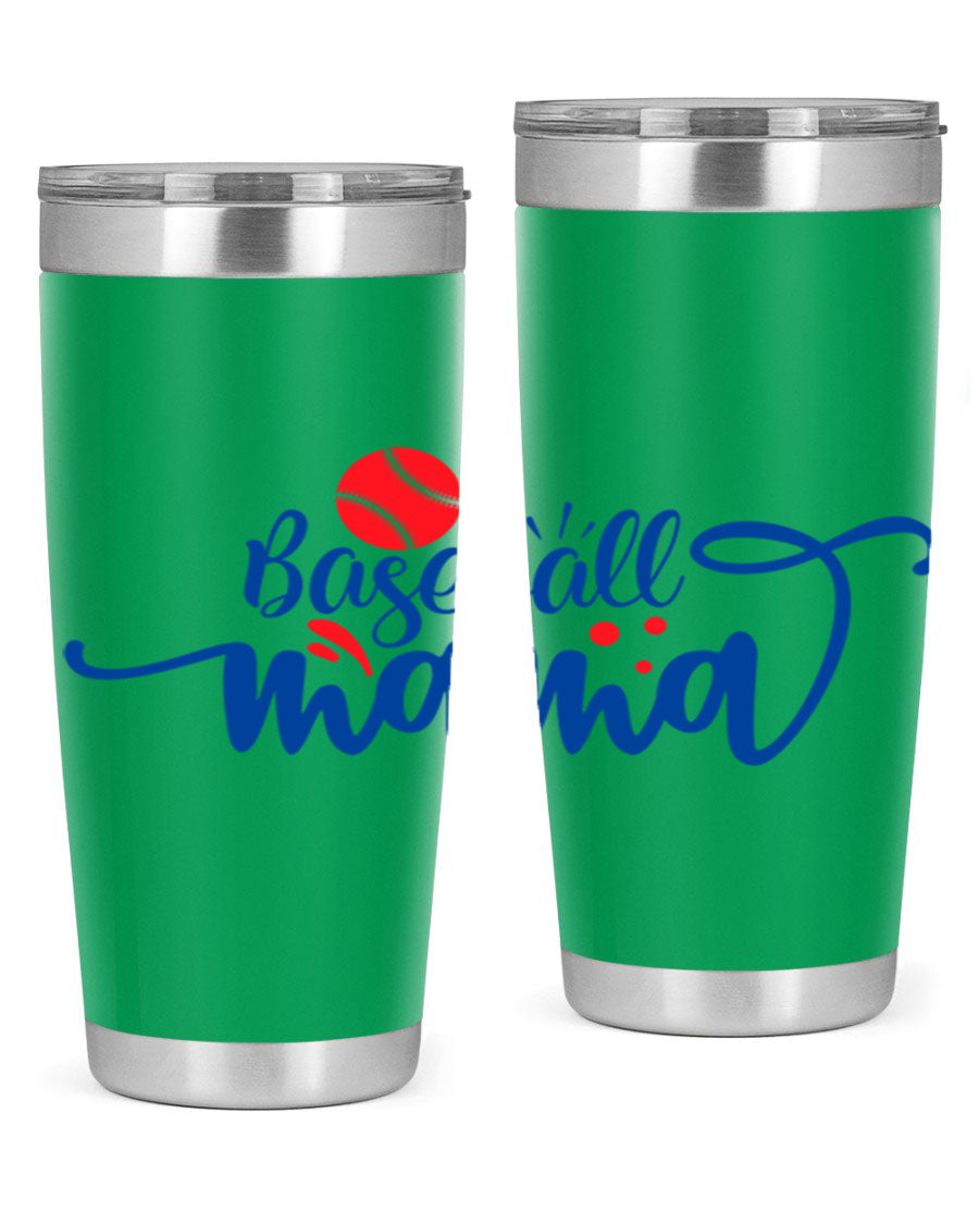 Baseball Mama 2208# 20oz stainless steel tumbler with a vibrant design, featuring a drink-thru lid and double wall vacuum insulation.