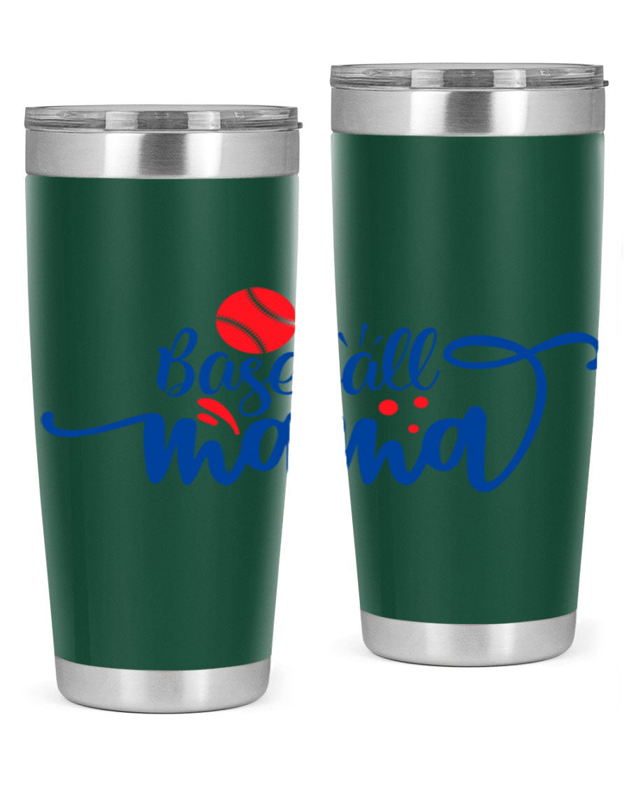 Baseball Mama 2208# 20oz stainless steel tumbler with a vibrant design, featuring a drink-thru lid and double wall vacuum insulation.